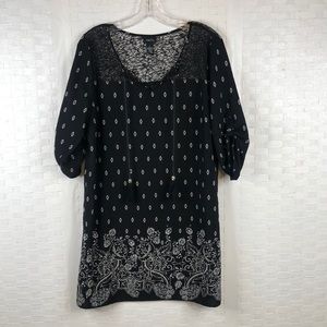Rue21 Tunic L Lacey Roll Tab Sleeves Black C1